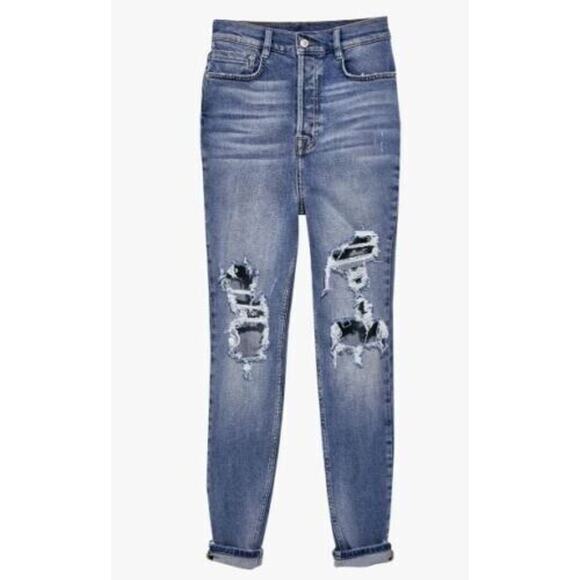 Free People We the Free Phoenix Ripped Skinny Button Fly Jeans Size 24 MSRP $98 - Picture 4 of 8